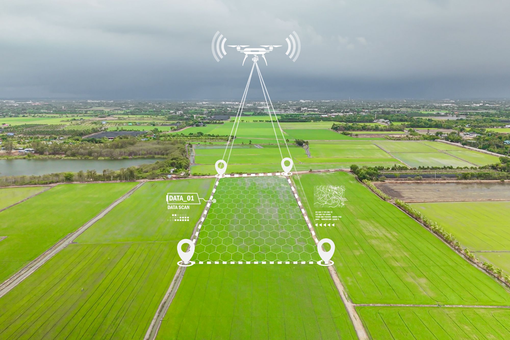 Drone die een perceel in kaart brengt